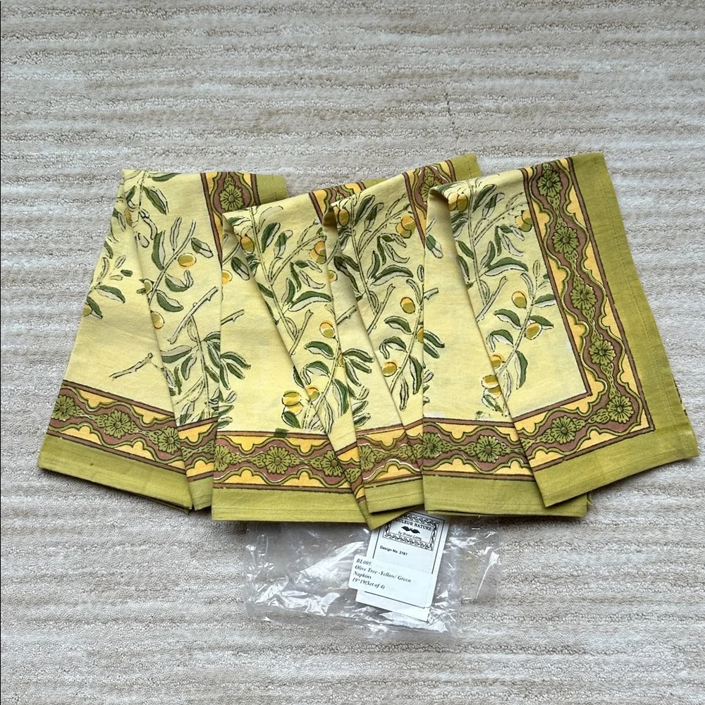 Set of 4 Couleur Nature Olive Tree Napkins Yellow/Green Designed by Bruno Lamy